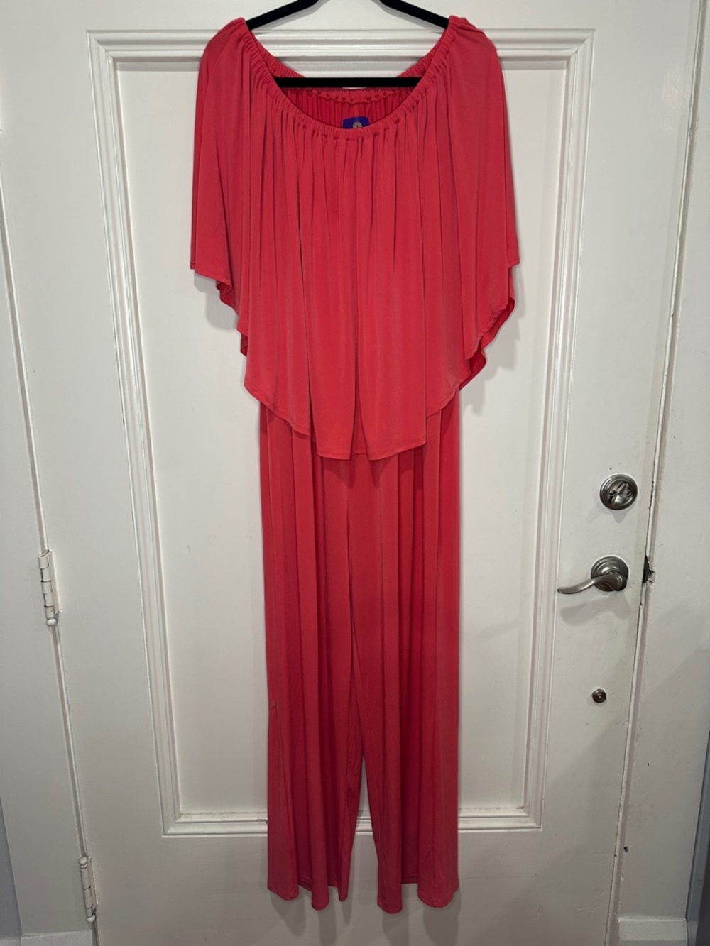 Coral Off-Shoulder Draped Jumpsuit